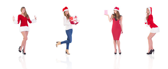 Composite image of different festive blondes on white background