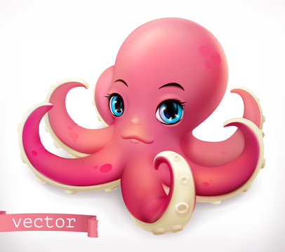 Funny octopus. 3d vector icon