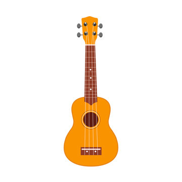 Ukulele icon. Vector illustration of yellow and brown hawaiian guitar isolated on a white background. Ukulele, Hawaii national musical instrument. 