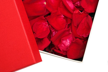 box of red rose petals
