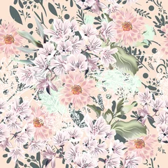 Gardinen Blumenmuster Floral cute pattern with colorful rustic pastel flowers  © Mary fleur
