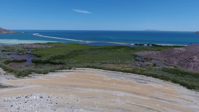 Aerial panoramic views of isla San Jose, Baja California 
Sur, Mexico. Sea of cortez.