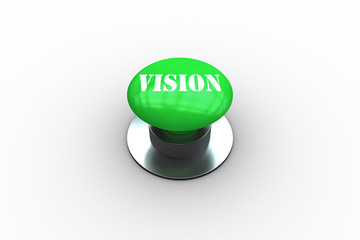 The word vision on digitally generated green push button
