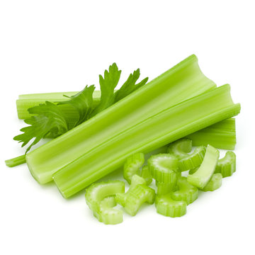 Celery stalk bunch isolated om white background cut out.