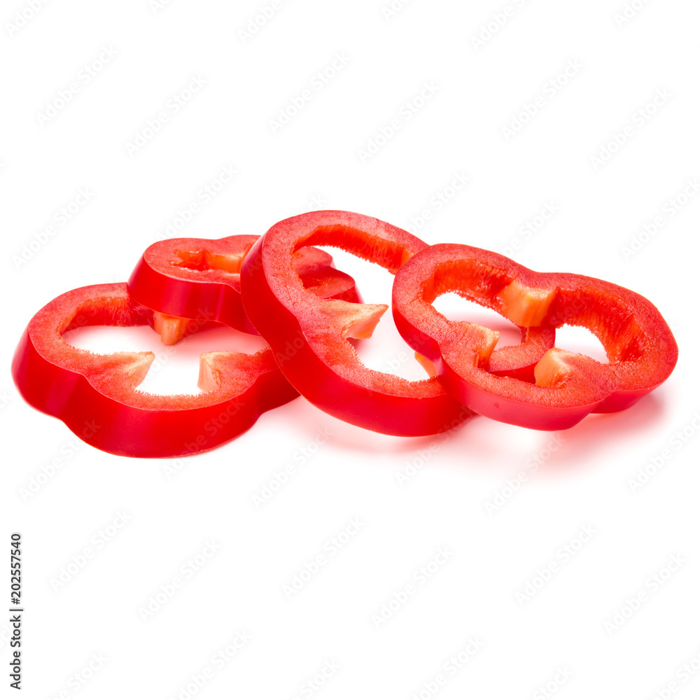 Wall mural red sweet bell pepper slices isolated on white background cutout