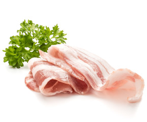  sliced bacon and parsley leaves isolated on white background cutout