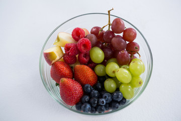 Overhead of various fruits in bowl