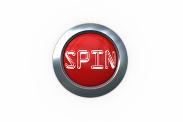 Spin on digitally generated red push button against white background
