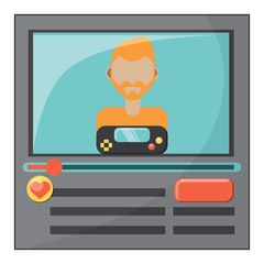 video player with avatar man over white background vector illustration