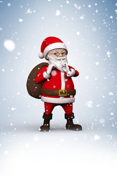 Composite image of cartoon santa with snow falling