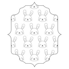 decorative arabic frame with cute rabbits over white background, vector illustration