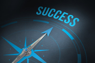 The word success and compass against grey