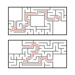 A set of two rectangular labyrinths. Simple flat vector illustration isolated on white background. With the answer.