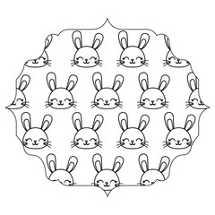decorative arabic frame with cute rabbits over white background, vector illustration