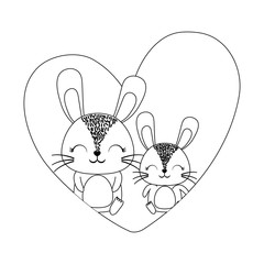 heart with cute rabbits over white background, vector illustration
