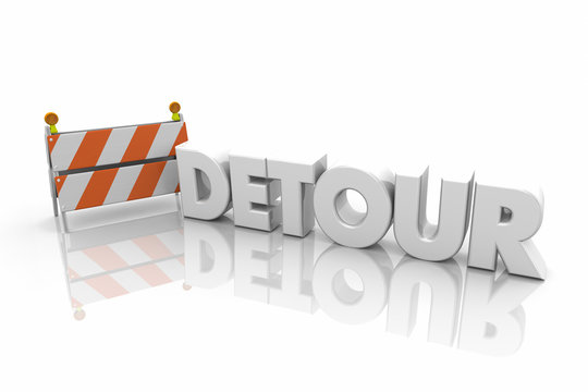 Detour Barricade Road Construction New Route Word 3d Illustration