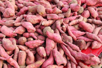 Fresh yam in the market for cooking