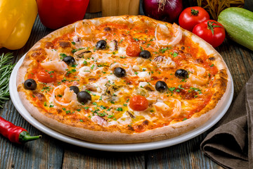 Pizza with seafood