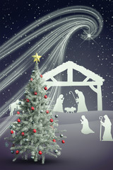 Composite image of christmas tree with falling snow