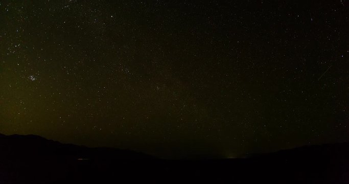 timelapse of stars moving against the landscape of death valley national park in california shot from the salt flats of badwater basin