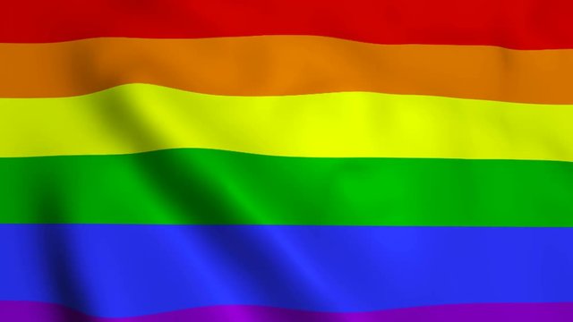 Waving rainbow gay rainbow flag on wind, 3d rendering backdrop, computer generating