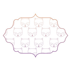 decorative arabic frame with cute foxes over white background, vector illustration