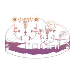 cute tiger on the grass over white background, colorful design. vector illustration