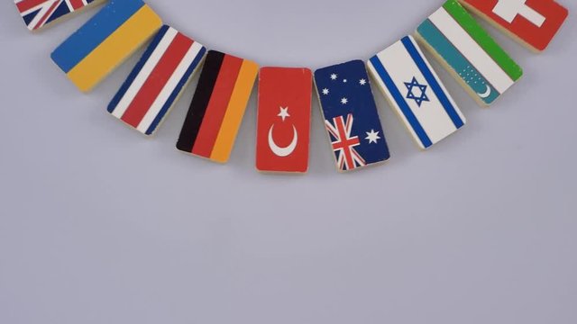 Rotating flags of the world, studio video. The concept of a world Commonwealth