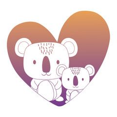 heart with cute koalas over white background, colorful design. vector illustration