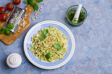 Traditional Italian pasta with pesto