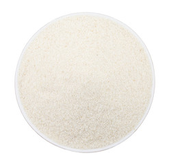Raw Unprepared Semolina Flour or Suji in Bowl Isolated on White Background