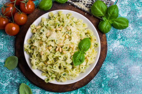 Traditional Italian pasta with pesto