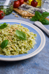 Traditional Italian pasta with pesto