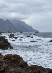 Fototapeta na wymiar Ocean wave, Benijo beach and rocks of Tenerife island