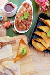 Crispy fried pork dumplings with sauce delicious