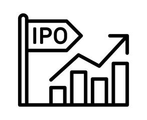 IPO - initial public offering or stock market launch line art vector icon for finance apps and websites