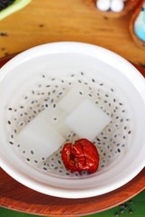 Jelly with basil seed in syrup delicious