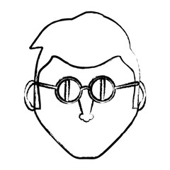 sketch of cartoon man with glasses  over white background, vector illustration