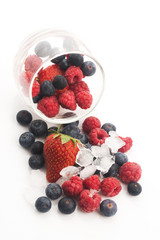 Closeup shot of frozen raspberries, blackberries and strawberries