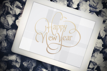 Happy new year against tablet pc