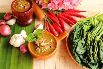 Pickled fish chili spicy with boiled vegetables