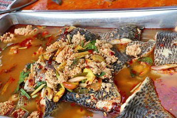 Spicy fish soup in market