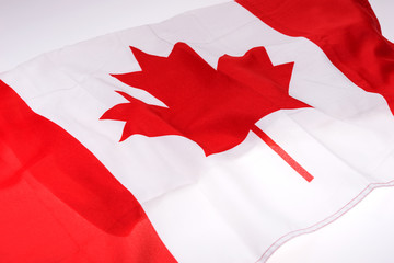 Canada national flag background, fabric texture of the flag of Canada