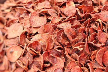 Betel palm dry is sliced at market