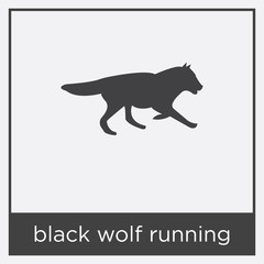black wolf running icon isolated on white background