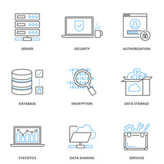 Cloud computing and data storage vector icons set, outline style