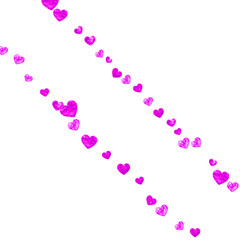 Mother's day background with pink glitter confetti. Isolated heart symbol in rose color. Postcard for mother's day background. Love theme for party invite, retail offer and ad. Women holiday