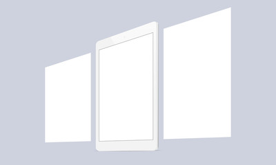 Responsive tablet screen with blank framework web pages. Mock up for showing app design screenshots. Vector illustration