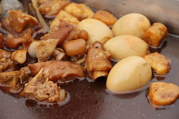 Stewed pork leg and mix pork ,egg in street food