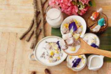 Sago dessert with coconut milk ,Thai dessert